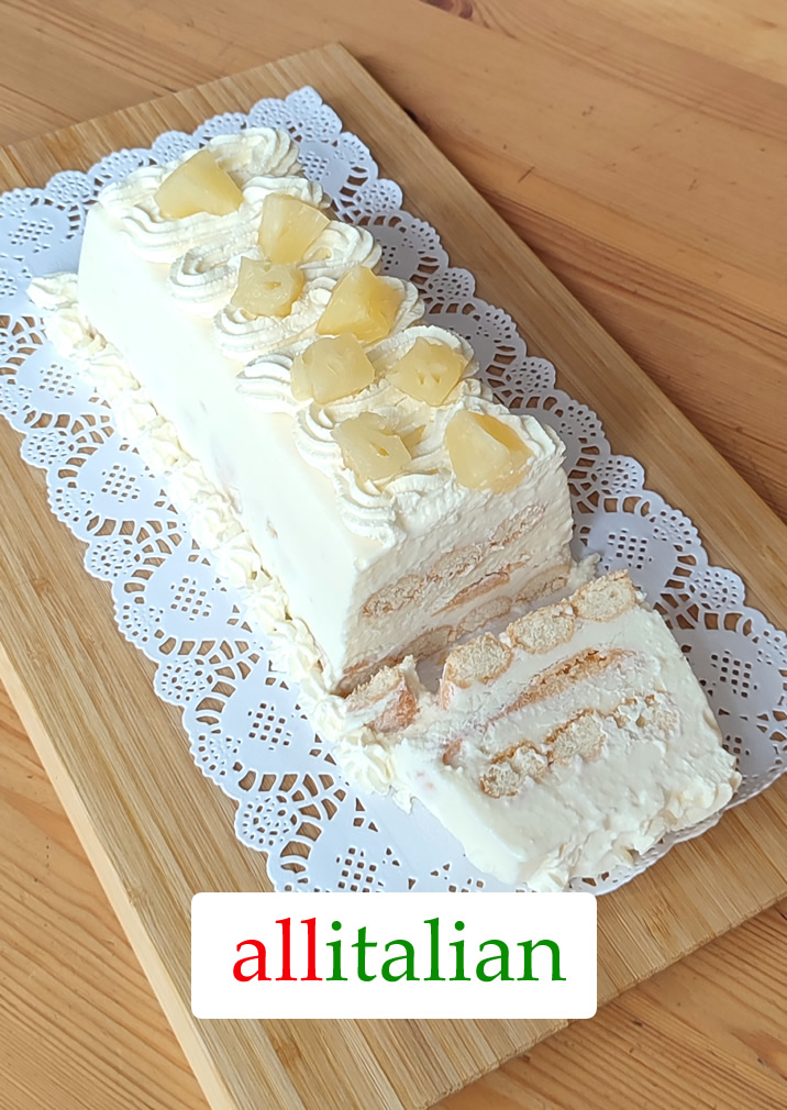 Homemade pineapple ricotta tiramisù ice cream cake