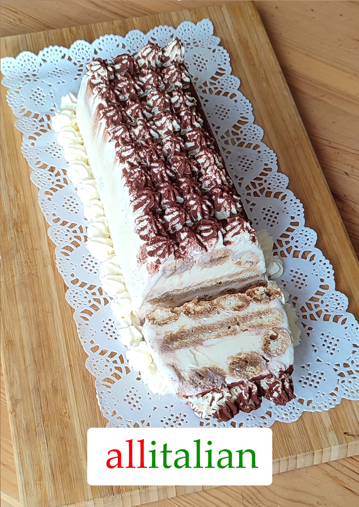 Homemade classic tiramisù ice cream cake