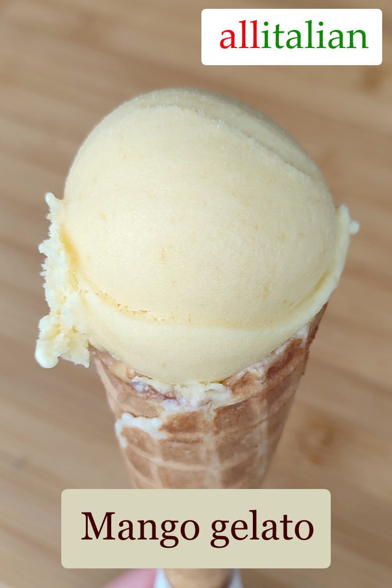 A cone homemade mango gelato by All Italian