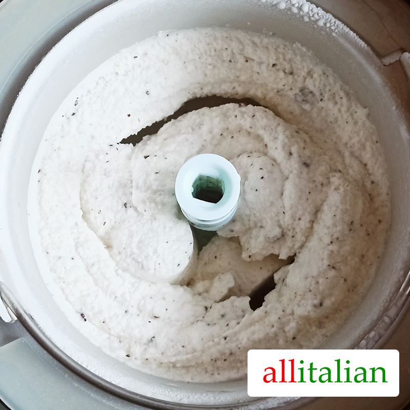 homemade stracciatella ice cream ready in the ice cream maker